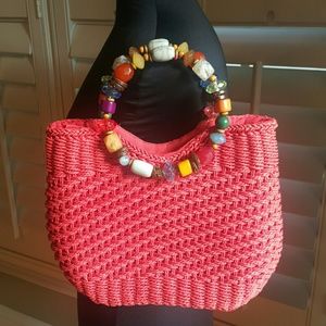Cappelli Straw Purse w/Beaded handle - Vintage